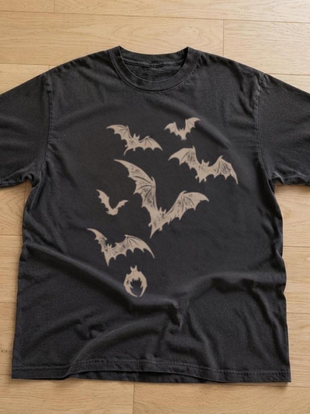 Gildan Black T-Shirt with Pale Beige Bat Motif